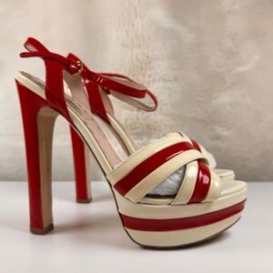 Miu Miu Two Tone Patent Leather Platform Cross Strap Sandals Size EUR 38